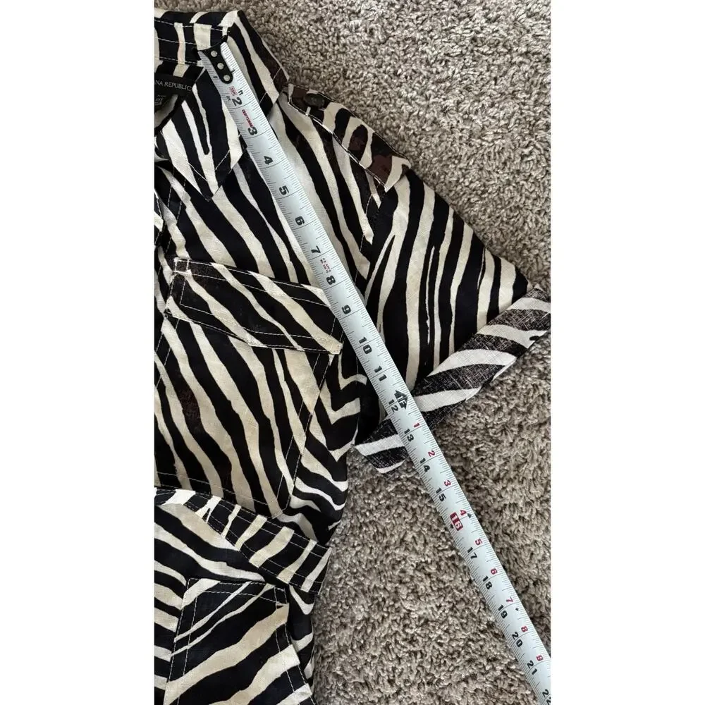 Banana Republic Zebra Print Linen Safari Romper Sz XXS